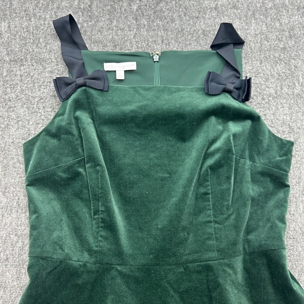 Talbots Green Velvet Dress 6 Dark Academia Coquette Bow Party Skater Christmas - Picture 3 of 11